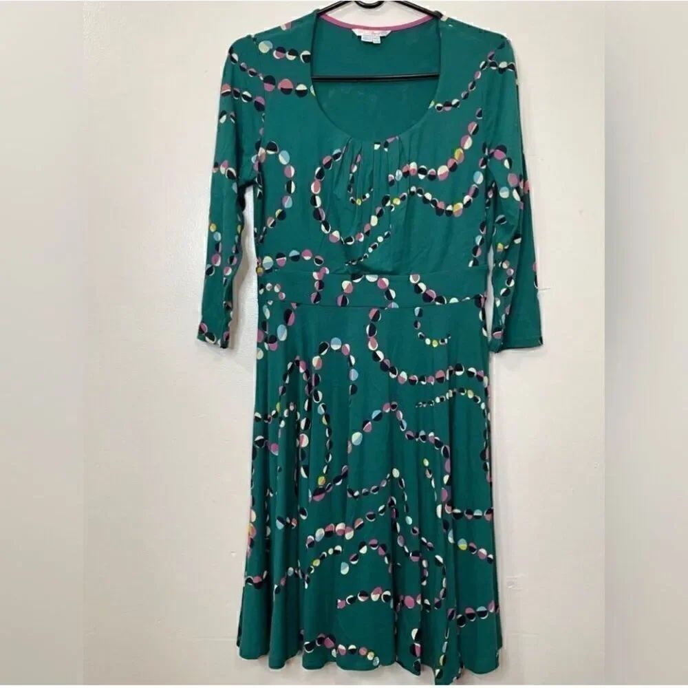 Boden Green Highgate Jersey Dress 3/4 Sleeves Size 8P